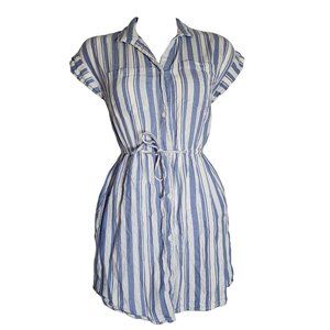JAPNA Blue White Striped 100% Cotton Button‎ Front Dress Womens Size S Small